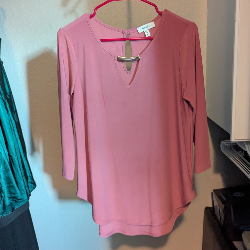 Meraki Pink 3/4 Sleeve Tunic Blouse